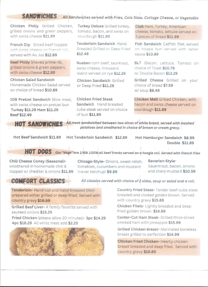 Original printed menu: Sandwiches &amp; classics
