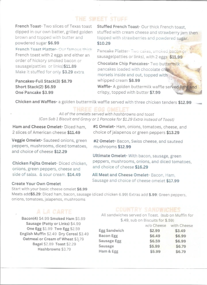 Original printed menu: Sweet stuff &amp; omelets